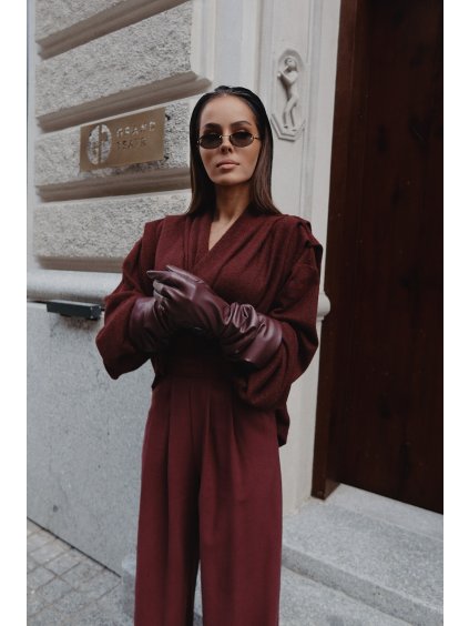 Dámske dlhé kožené rukavice ROUGE bordové