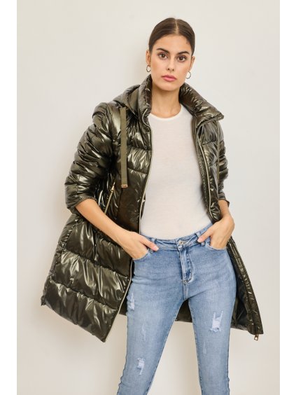 Dámska dlhá zimná khaki bunda s kapucňou