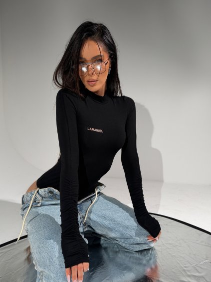 Priliehavé body LATER - čierne  Minimalistické body s dlhým rukávom