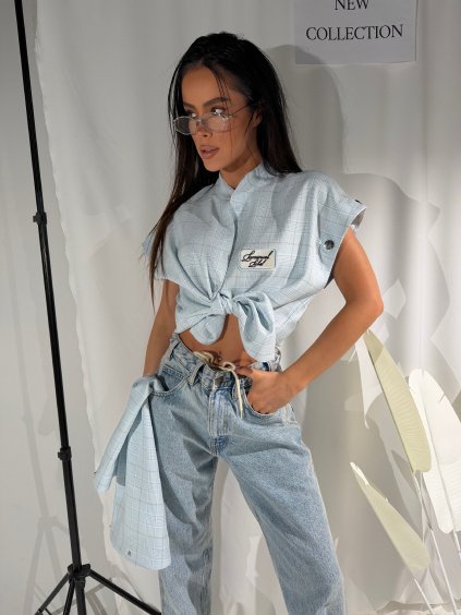 Košeľa s odnímateľnými rukávmi BLUE  variabilná oversized košeľa 2v1