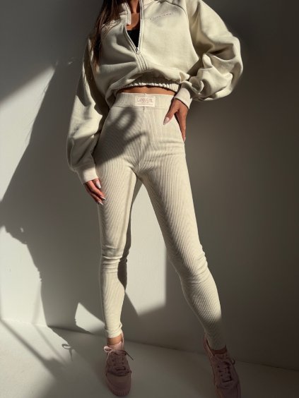 Béžové legíny DOLL  Rebrované legíny s vysokým pásom