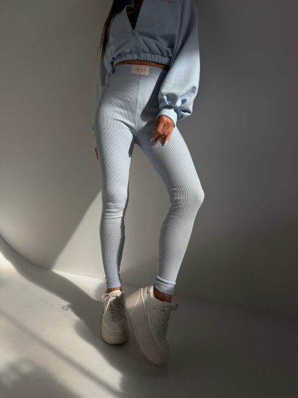 Modré legíny DOLL  Rebrované legíny s vysokým pásom