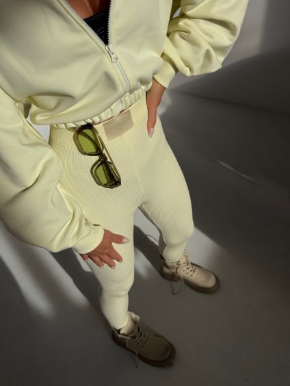 Citrónové legíny DOLL  Rebrované legíny s vysokým pásom