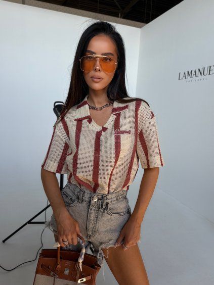 Ležérne tričko AMIGA - brown stripes