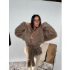 Dámsky béžový kožuch s opaskom FUZZY
