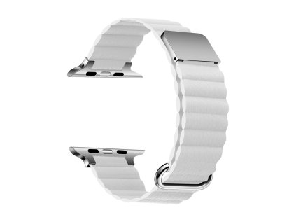 Prémiový kožený magnetický loop na Apple Watch - Biely
