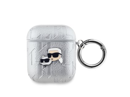 karl lagerfeld pu embossed karl and choupette heads pouzdro pro airpods 1 2 silver ie12889214