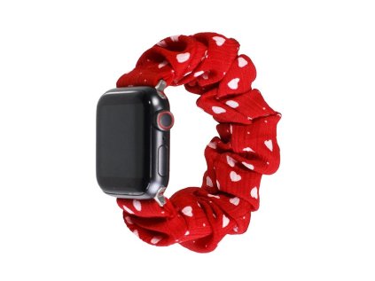 Gumičkový remienok na Apple Watch - Červený s bielymi srdiečkami (AW Gumičkový Červený s bielymi srdiečkami, Veľkosť / Rozteč 44/45/46/49mm)