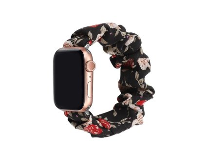 Gumičkový remienok na Apple Watch - Čierny s kvietkami (AW Gumičkový Čierny s kvietkami, Veľkosť / Rozteč 44/45/46/49mm)