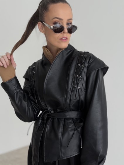 Faux leather jacket with a belt