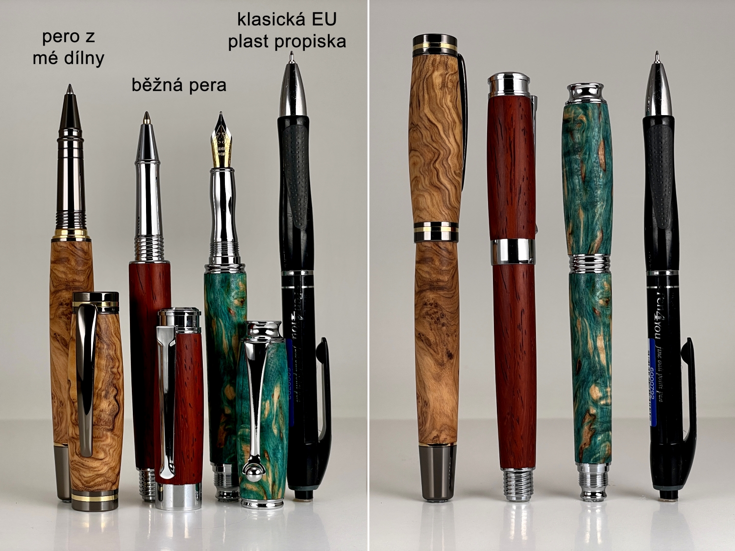 Fa tollak és golyóstollak méretének összehasonlítása