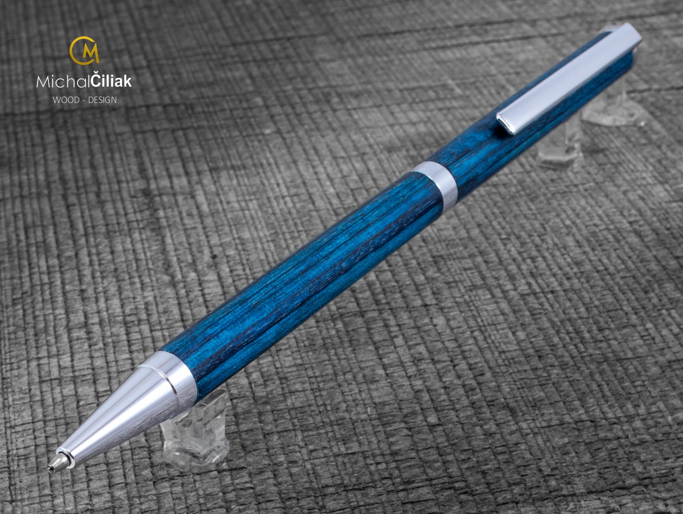 Drevené pero pero Superior Farbená dyha - Slimline strieborná