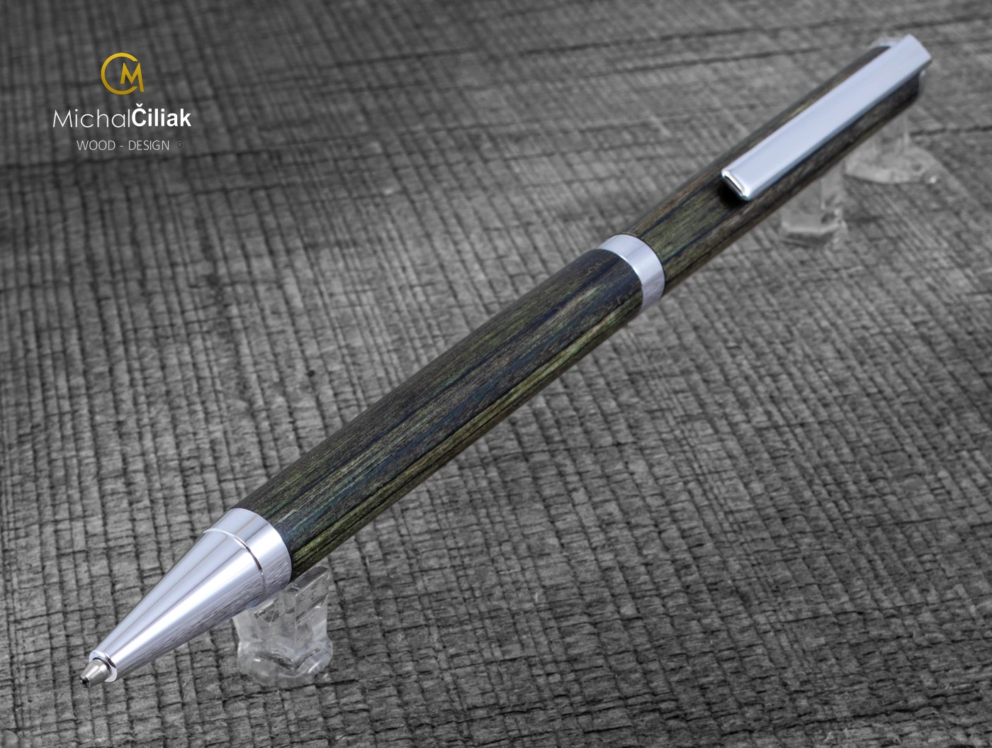 Wooden luxury pen pen Superior Dyed veneer - Slimline silver