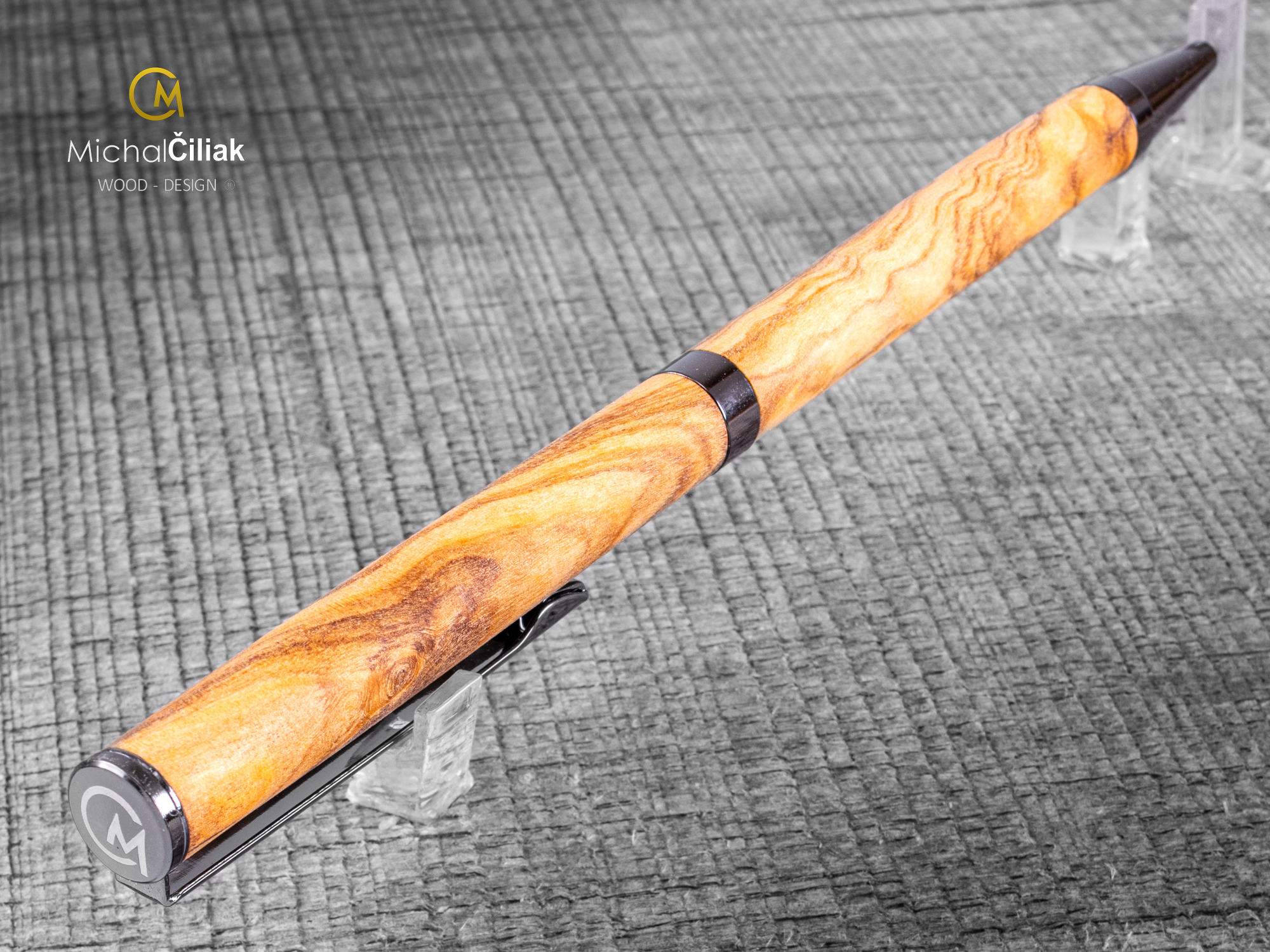 Dřevěné propiska pero Superior Olivovník - Slimline gunmetal