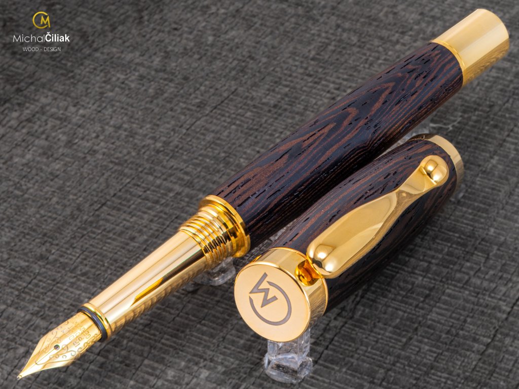 Exclusive und luxuriöse füller von herausragender Qualität Wengé - Elegant goldfarbenen (Gravur Gravur des Stiftes und der Box (+25 €), Box Box aus Eiche (+39 €))