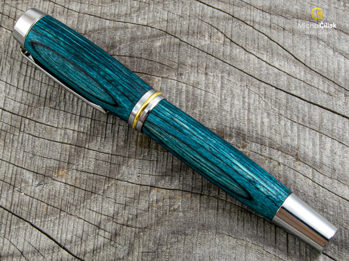 Exclusive und luxuriöse kugelschreiber von herausragender Qualität Blaues Holz - Burly chromedesign (Gravur Gravur des Stiftes und der Box (+25 €), Box Box aus Eiche (+39 €))
