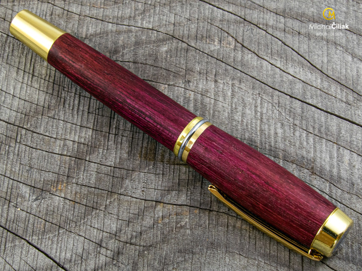 Exclusive und luxuriöse füller von herausragender Qualität Purplehearth/Amaranth - Burly goldfarbenen (Gravur Gravur des Stiftes und der Box (+25 €), Box Box aus Eiche (+39 €))