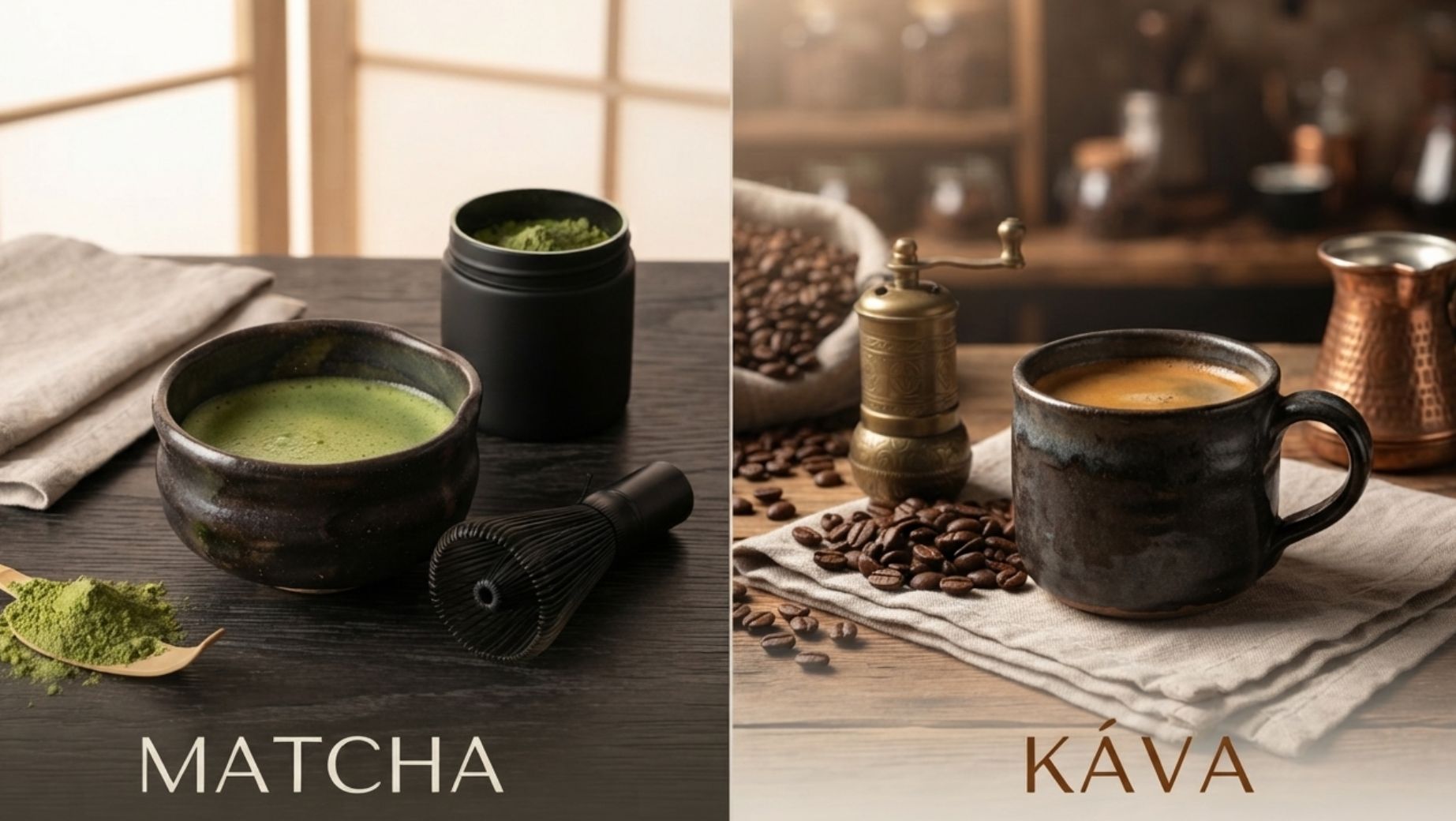 Matcha a káva vedle sebe, srovnání dvou zdrojů kofeinu