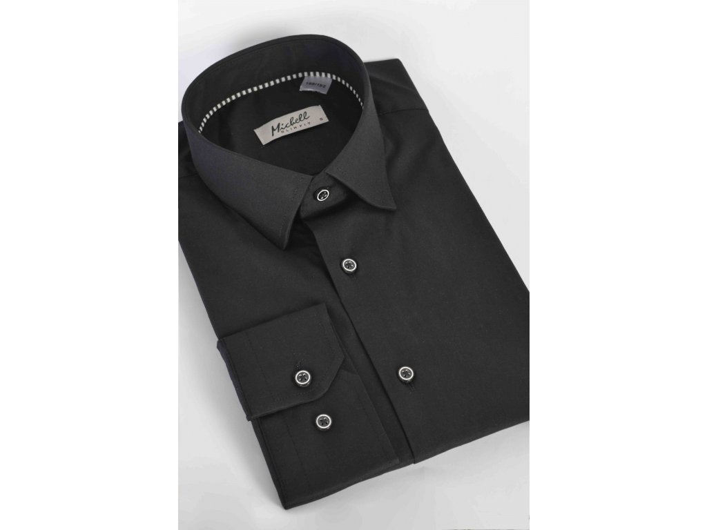Pánska čierna jednofarebná košeľa SLIM FIT na výšku 188/192 16764