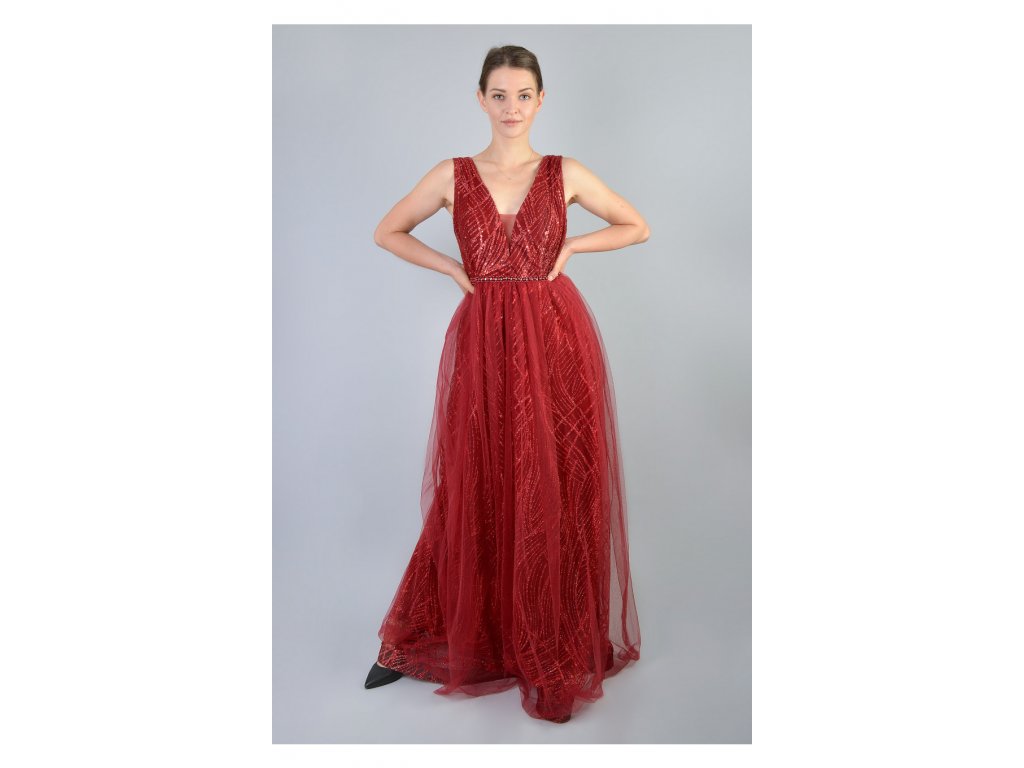 Dlhé červené spoločenské šaty 14739 - MICHELL.SK