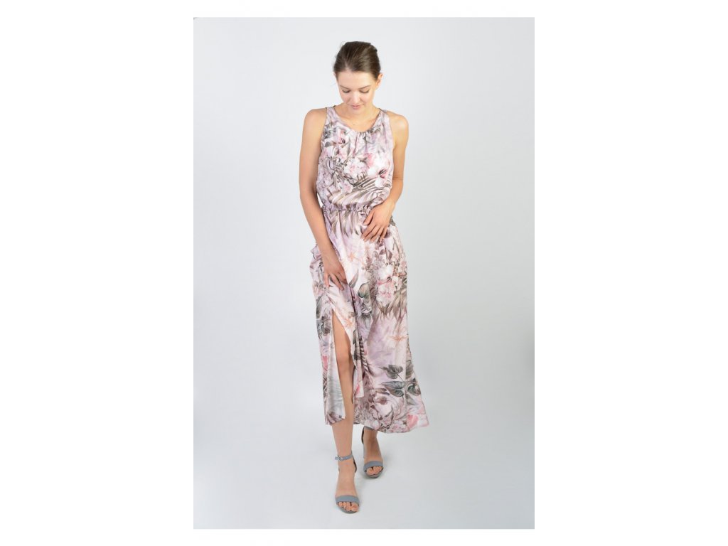 Dlhé vzorované letné šaty s listovým vzorom na bežné denne nosenie16313 -  MICHELL.SK