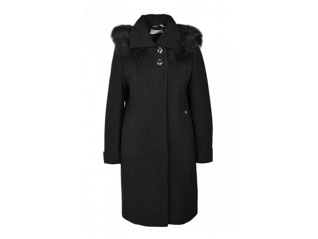 Dámsky čierny kabát s kapucňou 16531