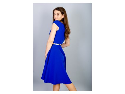 Krátke parížske modré elegantné šaty s opaskom 12948