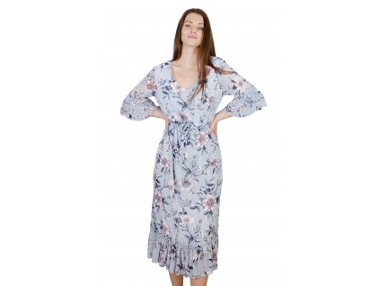 Dlhé bledomodré šaty s kvetinových vzorom 14288