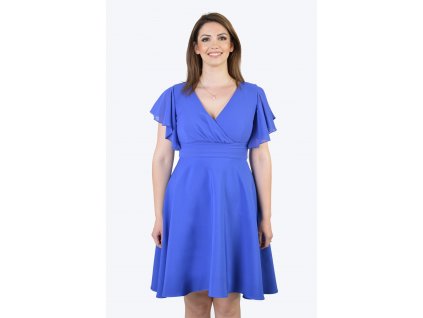 Krátke parížske modré  šaty s krátkym volánovým rukávom 18404