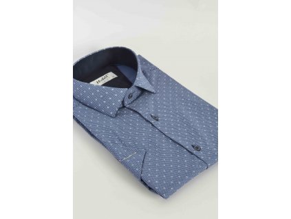 Pánska modrá košeľa SLIM FIT s bielym vzorom a krátkym rukávom 17062