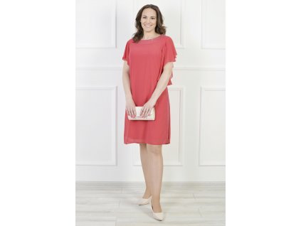 Krátke červené šaty s  volánovými rukávmi 18559