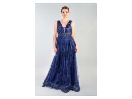 Dlhé modré flitrované spoločenské šaty 14711