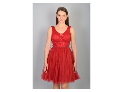 Krátke červené spoločenské šaty s tylovou sukňou 14753