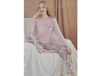 Dámske bledoružové pyžamo s kvetinovým vzorom 17993