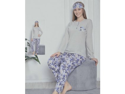 Dámske béžové pyžamo s kvetinovým vzorom 17996