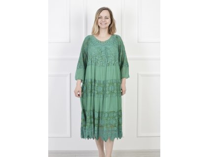 Dámske krátke zelené čipkované  šaty s 3/4 rukávmi 18748