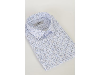 Pánska biela košeľa SLIM fit s modrým vzorom s krátkym rukávom na výšku 176 až 182 cm 18667