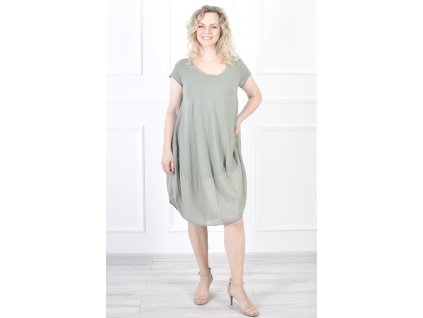 Dámske krátke jednoduché dámske tričkové šaty sivo-zelené  s krátkymi rukávmi  18840