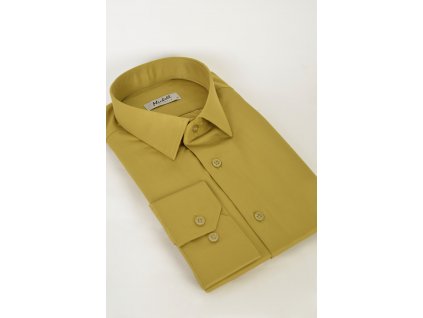 Pánska horčicová košeľa klasického strihu s dlhým rukávom na výšku 176 až 182 cm 19339
