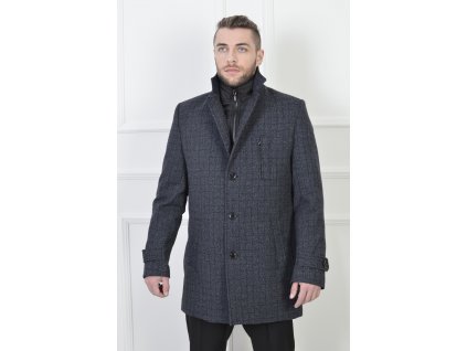 Pánsky elegantný kabát tmavomodrý kockovaný 19407
