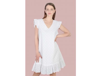 Krátke letné biele šaty bodkované s rukávom  na bežné denne nosenie  15603