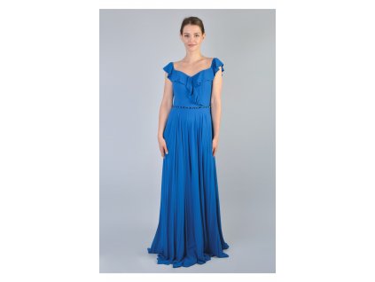 Dlhé modré spoločenské šaty s kamienkami 15687