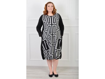 Dámske sivo-čierne vzorované šaty s dlhým rukávom pre moletky 19502