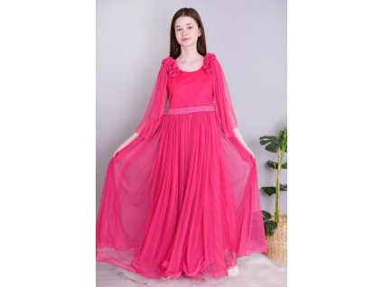 Dlhé dievčenské tylové spoločenské ružové šaty 19680