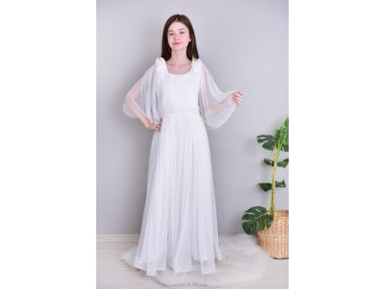 Dlhé dievčenské tylové spoločenské biele šaty 19682