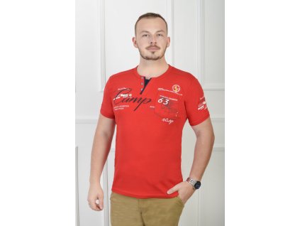 Pánske červené tričko s nápisom a vreckom 20184