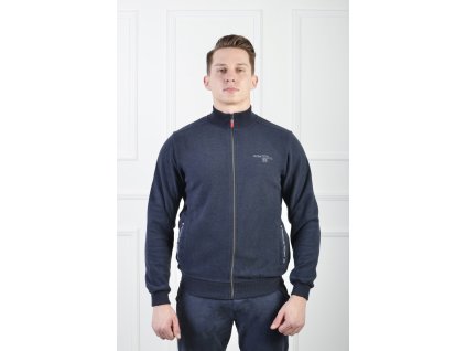 Pánsky tmavomodrý sveter so zapínaním na zips a nápisom 20730