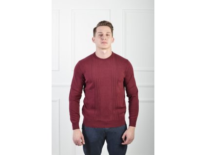 Pánsky štruktúrovaný bordový pulóver s okrúhlym výstrihom 21000