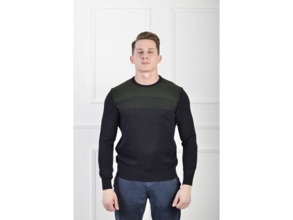 Pánsky dvojfarebný tmavomodro-zelený pulóver s okrúhlym výstrihom 20993