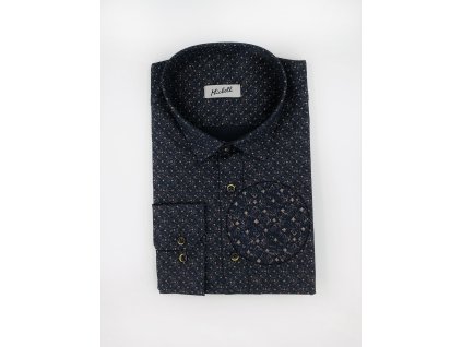 Pánska Slim fit tmavomodrá košeľa s hnedý vzorom na výšku 176/182 cm 21109